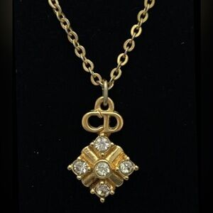 Christian Dior Vintage CD Rhinestone Gold Necklace with COA